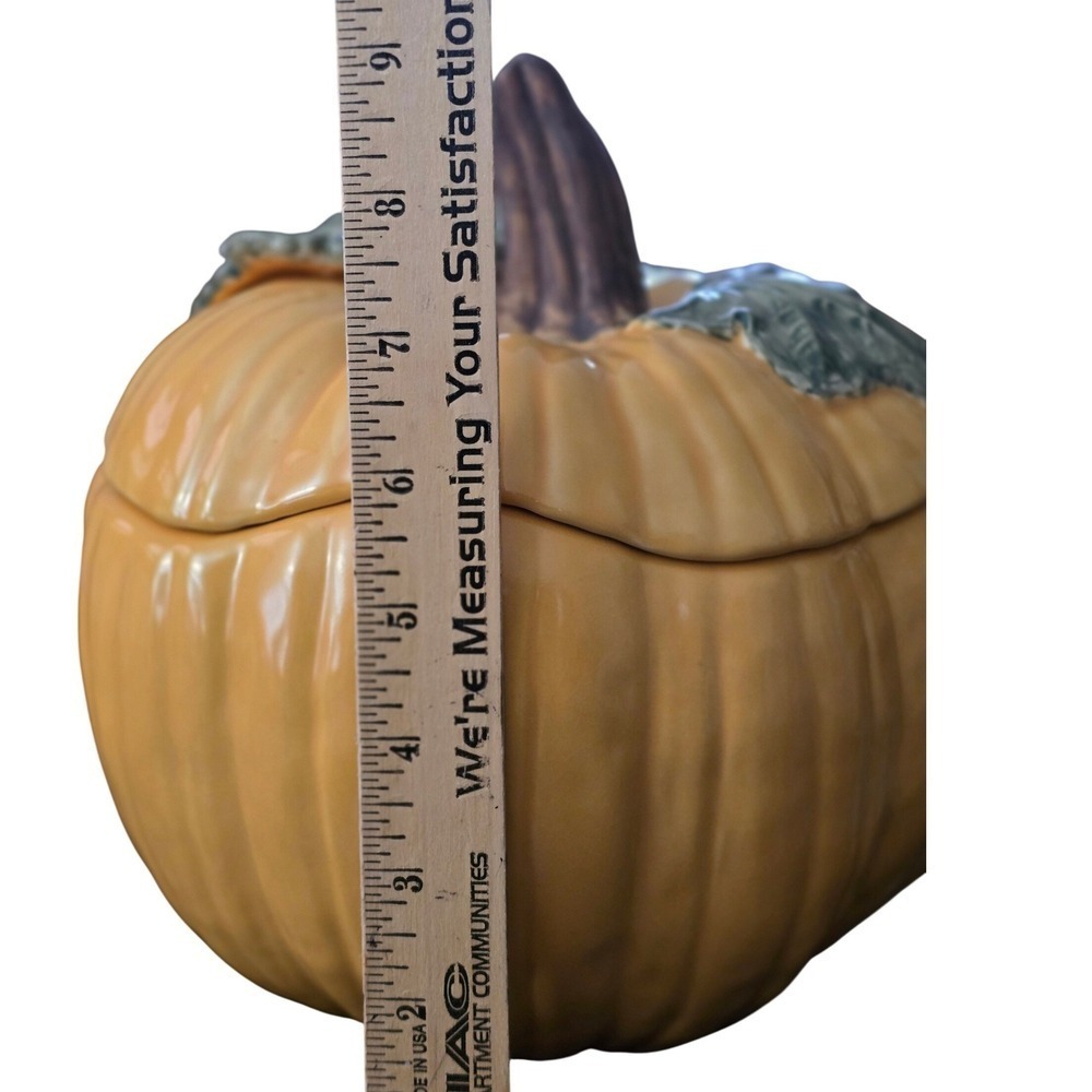Williams Sonoma Pumpkin Tureen Lidded Serving Bowl Orange Ceramic Fall Harvest - Picture 10 of 11